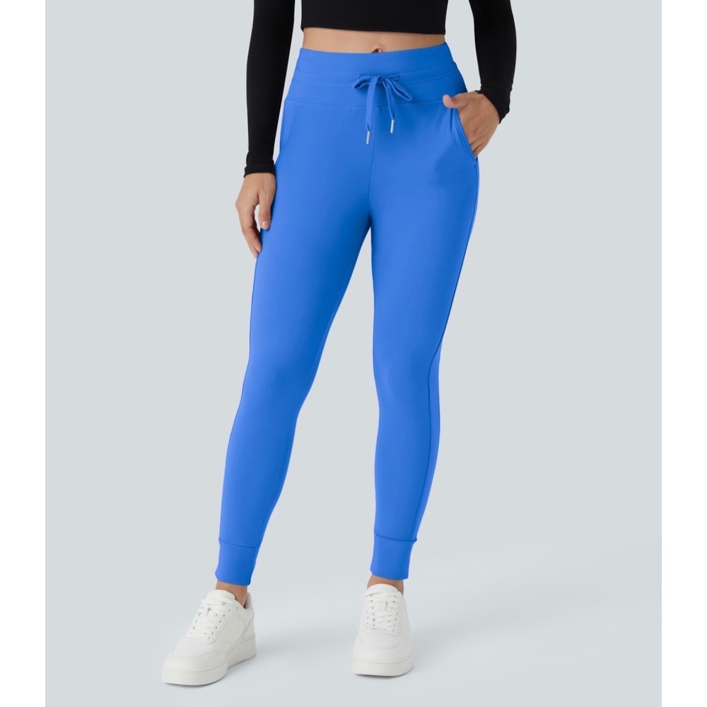 Halara Joggers Women XL Petite Blue High Waisted Drawstring Zipper Pockets